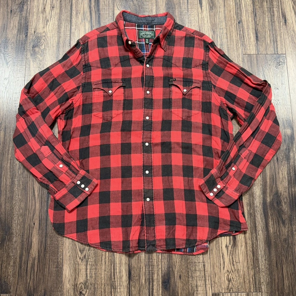 Ralph Lauren Polo Country Plaid Pearl Snap Shirt Red Men's Size XXL Vintage
